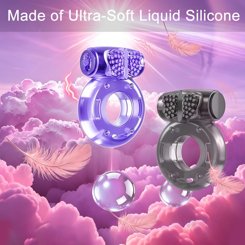 6 Pcs Vibrating Cock Ring Set Waterproof Penis Ring Sleeve Silicone Clitoral Vibrator Stimulator Erection Enhancing Long Lasting Adult Toy for Men and Couples Intimate Pleasure(Black&Sky Blue)