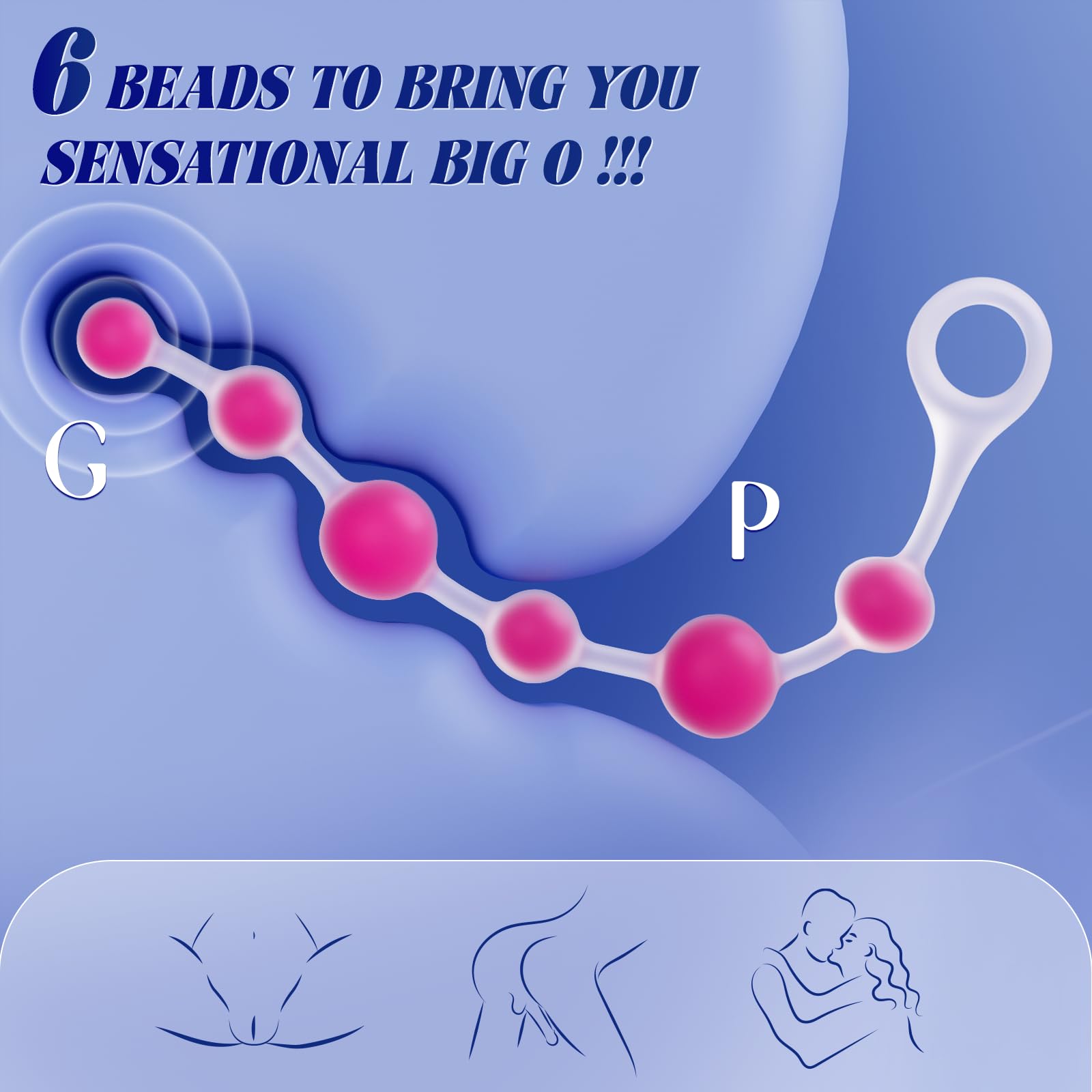 Anal Beads Butt Plug Sex Toys, IMOTANI Flexible Silicone Butt Plug Prostate Massager Anal Toys with 6 Beads, Adult Toys Anal Trainer with Pull Ring Design, Sex Toy for Men Women Couples