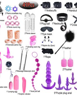 41Pcs SM Bondage Restraint Vibrator Silicone Anal Plug Sex Toys for Butt Plug Color