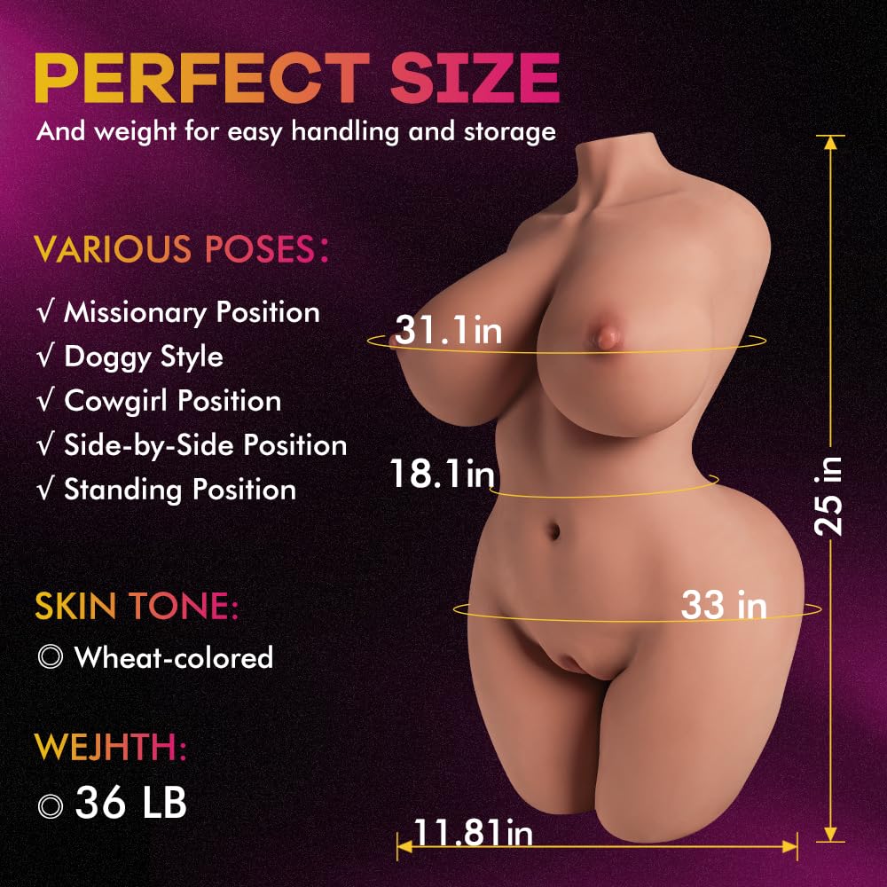 36LB Life Size Flexible Torso Sex Dolls for Men, Adult Sex Toys with Soft Big Boobs Big Butt Pussy Ass, Realistic Full Size Love Doll Vagina Anal Breast Sex for Lifelike Sex Doll (Wheat)