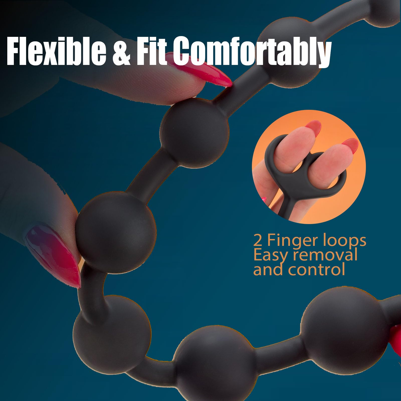 Silicone Anal Beads Butt Plug Sex Toys, 10 Graduated Pleasure Beads Anal Plug Prostate Massager with Finger Loop, Beginners Flexible Adult Anal Toys for Couples Smooth Sensual Anal Play for Men Women