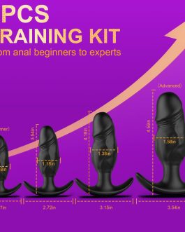 4PCS Anal Plug Set Sex Toys for Men & Women, Silicone Butt Plugs with Flared T-Bar Base for Secure Long-Term Wear, Waterproof & Odorless Training Kit for Beginners to Advanced, Easy to Clean