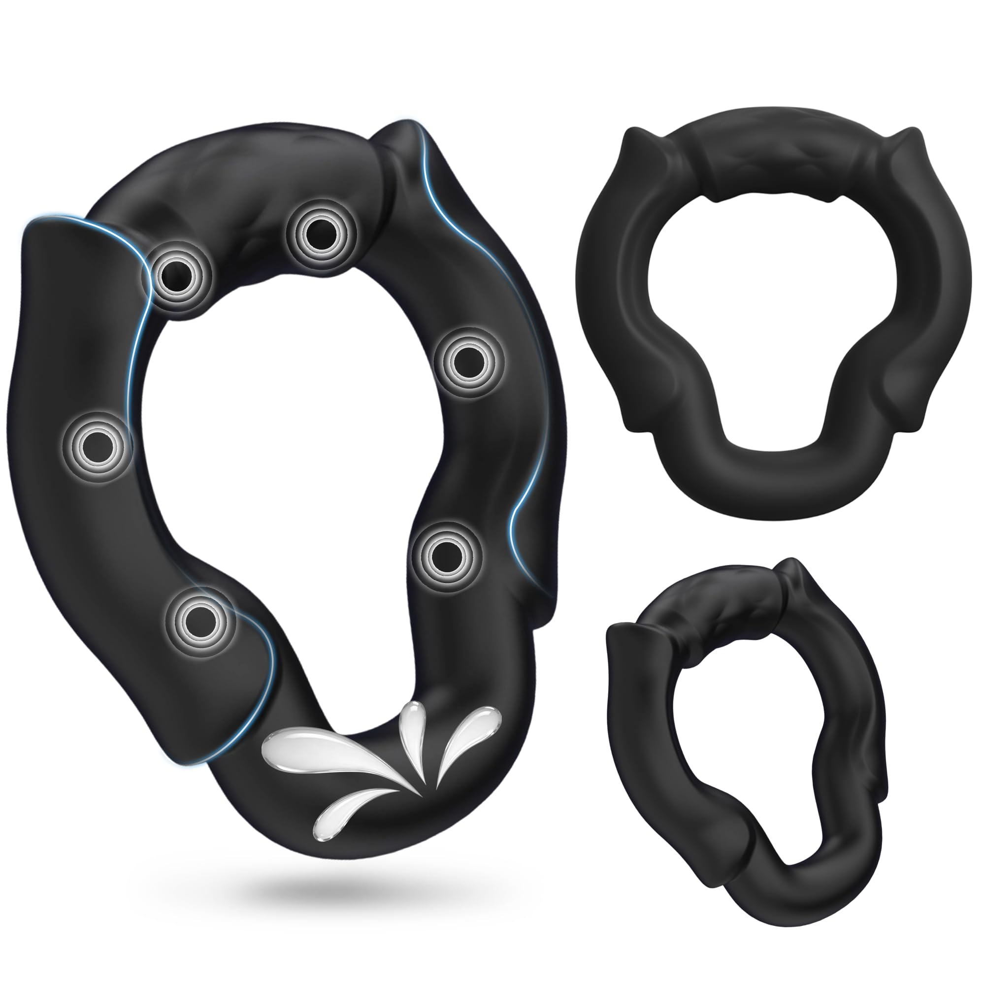 Open Tip Cock Ring Set for Men, 3 Size Silicone Penis Rings with 6-Point Pressure Support, No Blockage Design for Natural Ejaculation, Ergonomic Body-Fit Erection Support Ring, Couple Sex Toy