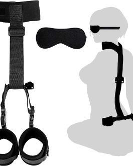 BDSM Neck to Wrist Restraints Bondage Set – Behind Back Handcuffs Collar with Blindfold Adjustable Bondage Set Bed SM Games Play Sex Toys for Couples S&M Whips