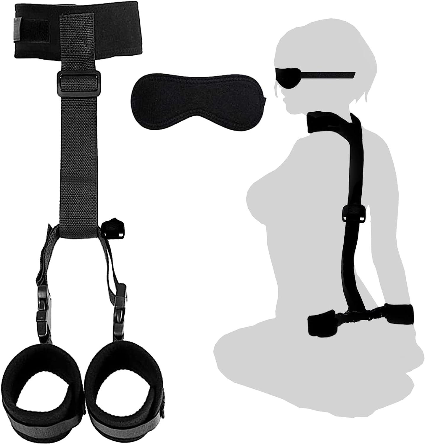 BDSM Neck to Wrist Restraints Bondage Set - Behind Back Handcuffs Collar with Blindfold Adjustable Bondage Set Bed SM Games Play Sex Toys for Couples S&M Whips