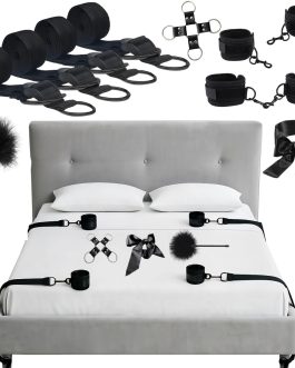 BDSM Bed Bondage Kit SM Sex Toys Restraints Set with Handcuffs Sex Straps Cuffs Blindfold & Feather Tickler, Hogtie Sex Toys Couples for Adult Men Women