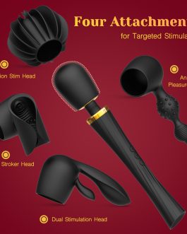 Tracy’s Dog Wand Vibrator Kit, Cordless Massager with 4 Silicone Attachments for Clitoral, G-Spot, Anal & Penis Stimulation, Adult Sex Toys Sets with 3 Speeds & 5 Patterns for Couples & Women Pleasure