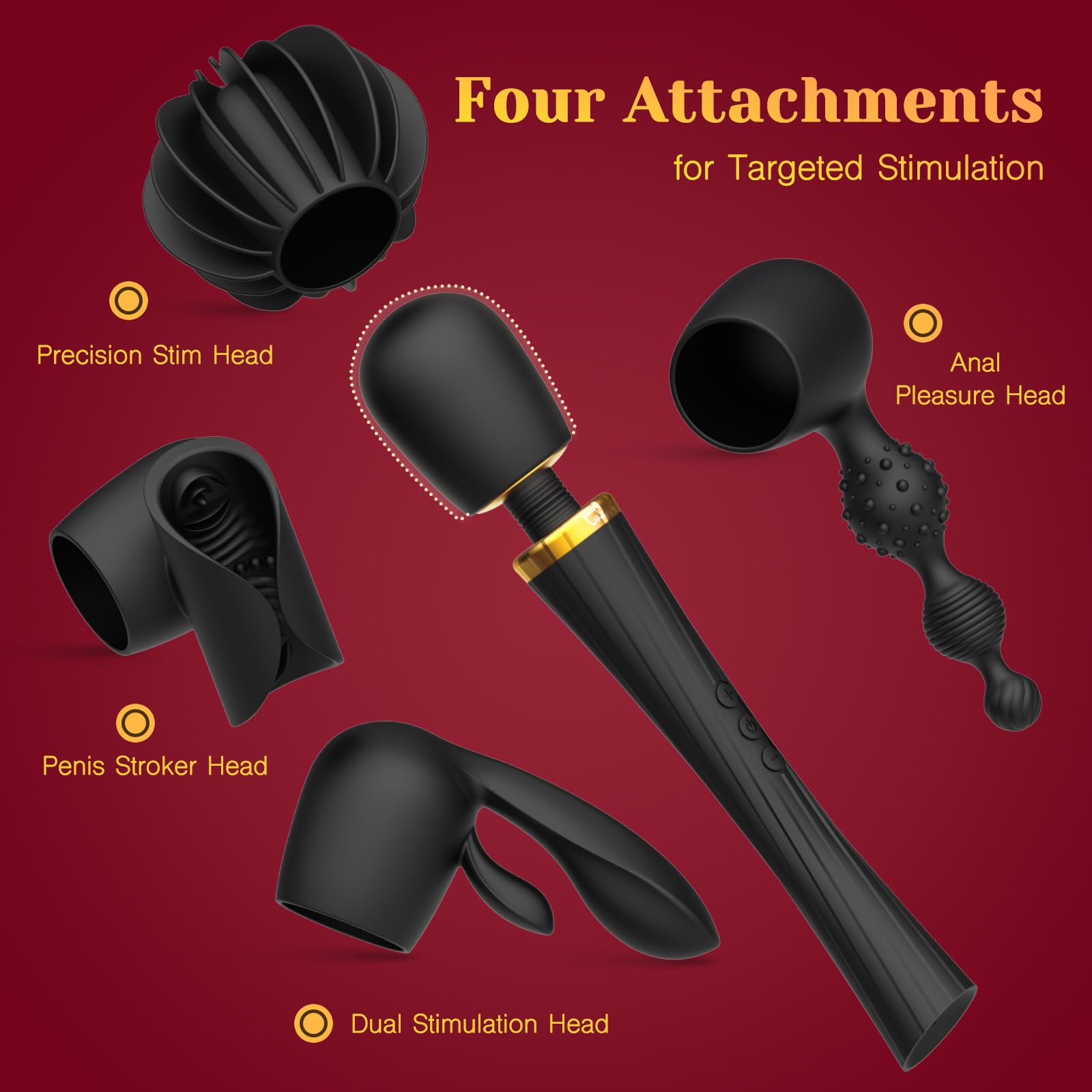 Tracy's Dog Wand Vibrator Kit, Cordless Massager with 4 Silicone Attachments for Clitoral, G-Spot, Anal & Penis Stimulation, Adult Sex Toys Sets with 3 Speeds & 5 Patterns for Couples & Women Pleasure