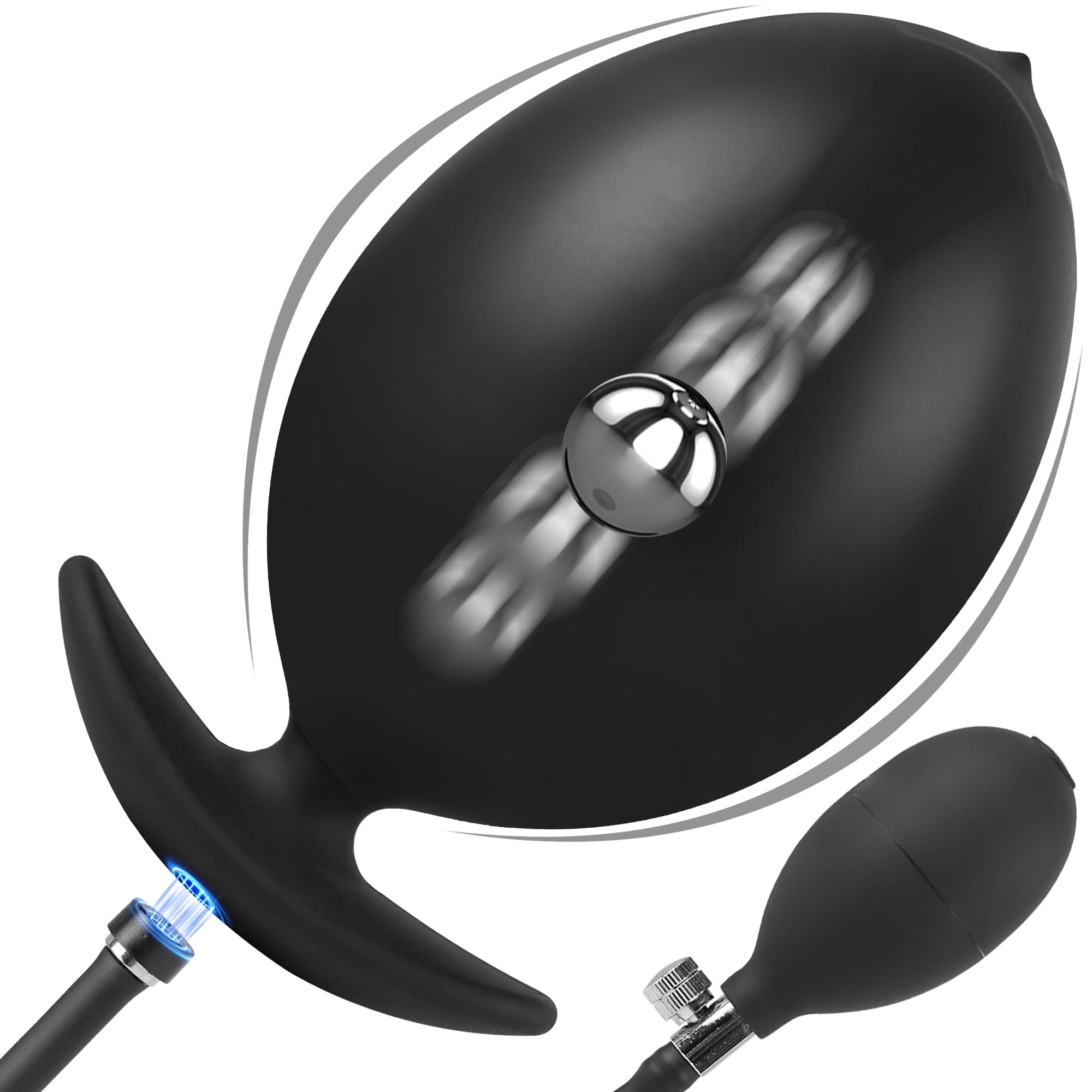 Magnetic Inflatable Butt Plug Large Butt Plug, Huge Buttplug Wearable Inflatable Dildo with Rolling Steel Ball, Anal Trainer Stretcher Silicone Expander with Safe T-Base, Adult Toys for Men Women