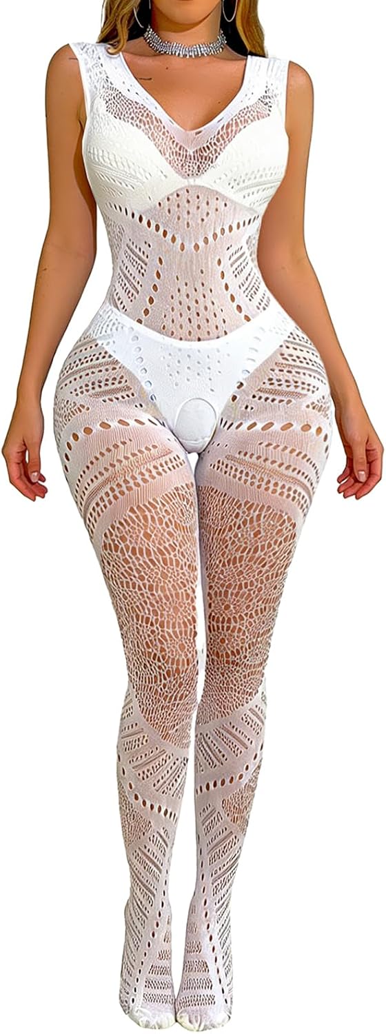 Buitifo Womens Fishnet Bodystocking Plus Size Bodysuit Sexy Tights Soft Nightwear Lingerie