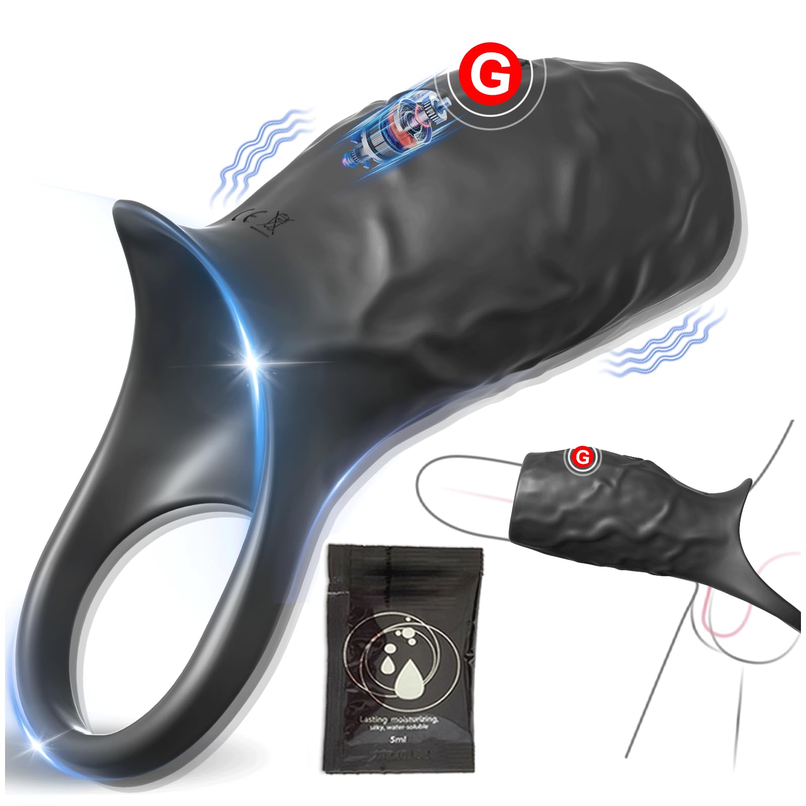 Couples Male Adult Sex Toys - All Liquid Silicone Soft Vibrating Penis Sleeve Cock Ring, Pleasure Penis Ring Vibrator Penis Extender for Penis Testicles G Spot Stimulation, LNIIY Sex Toy Game for Men