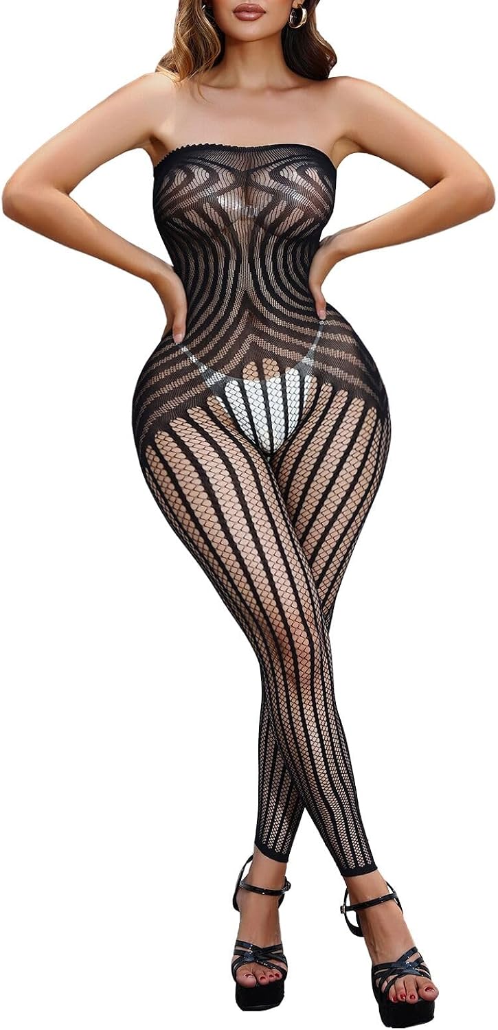 Buitifo Womens Fishnet Bodystocking Plus Size Bodysuit Sexy Tights Soft Nightwear Lingerie