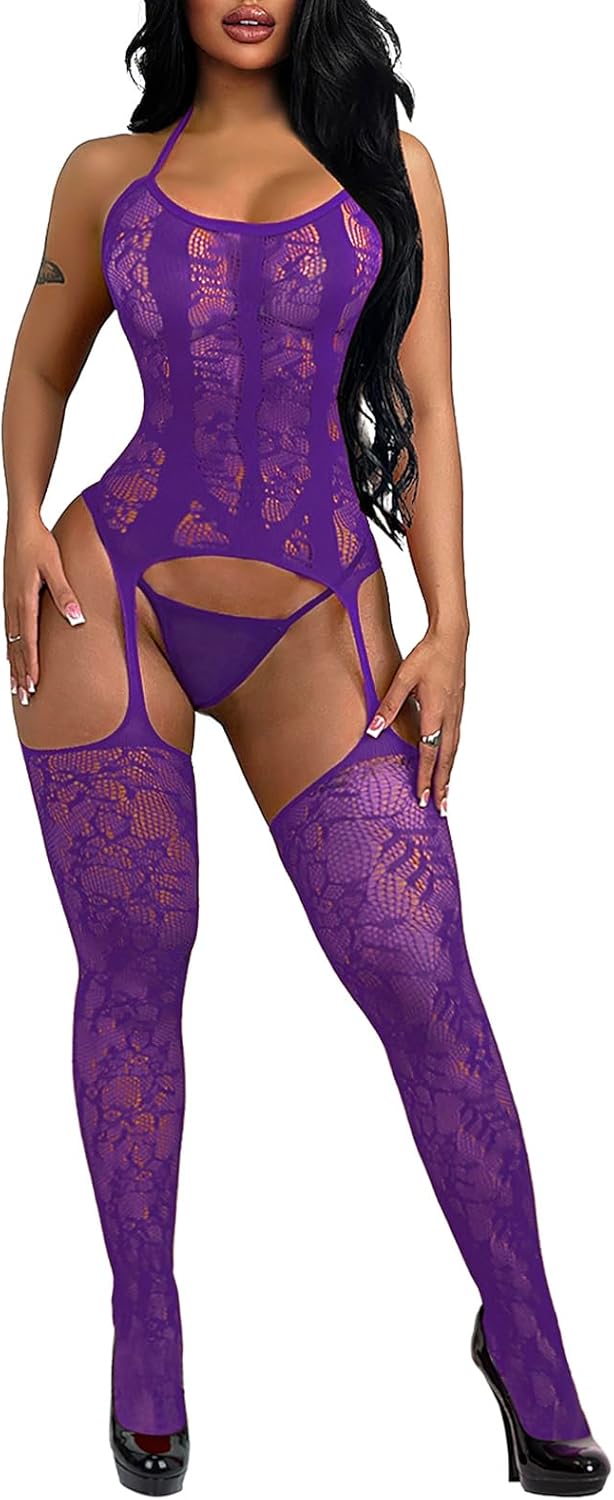 Buitifo Womens Fishnet Bodystocking Plus Size Bodysuit Sexy Tights Soft Nightwear Lingerie