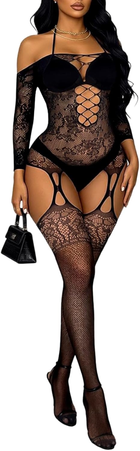 Buitifo Womens Fishnet Bodystocking Plus Size Bodysuit Sexy Tights Soft Nightwear Lingerie