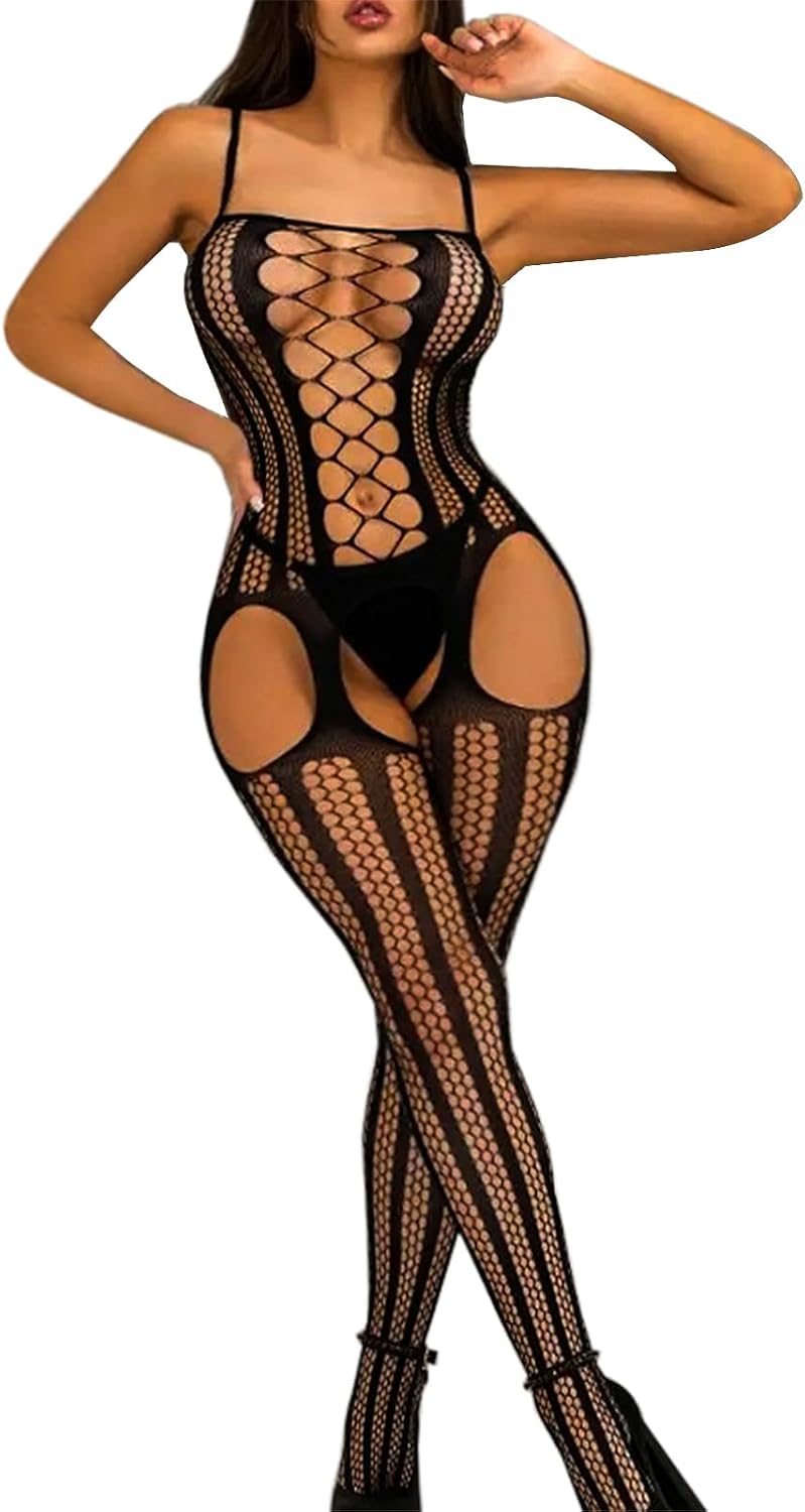 Buitifo Womens Fishnet Bodystocking Plus Size Bodysuit Sexy Tights Soft Nightwear Lingerie