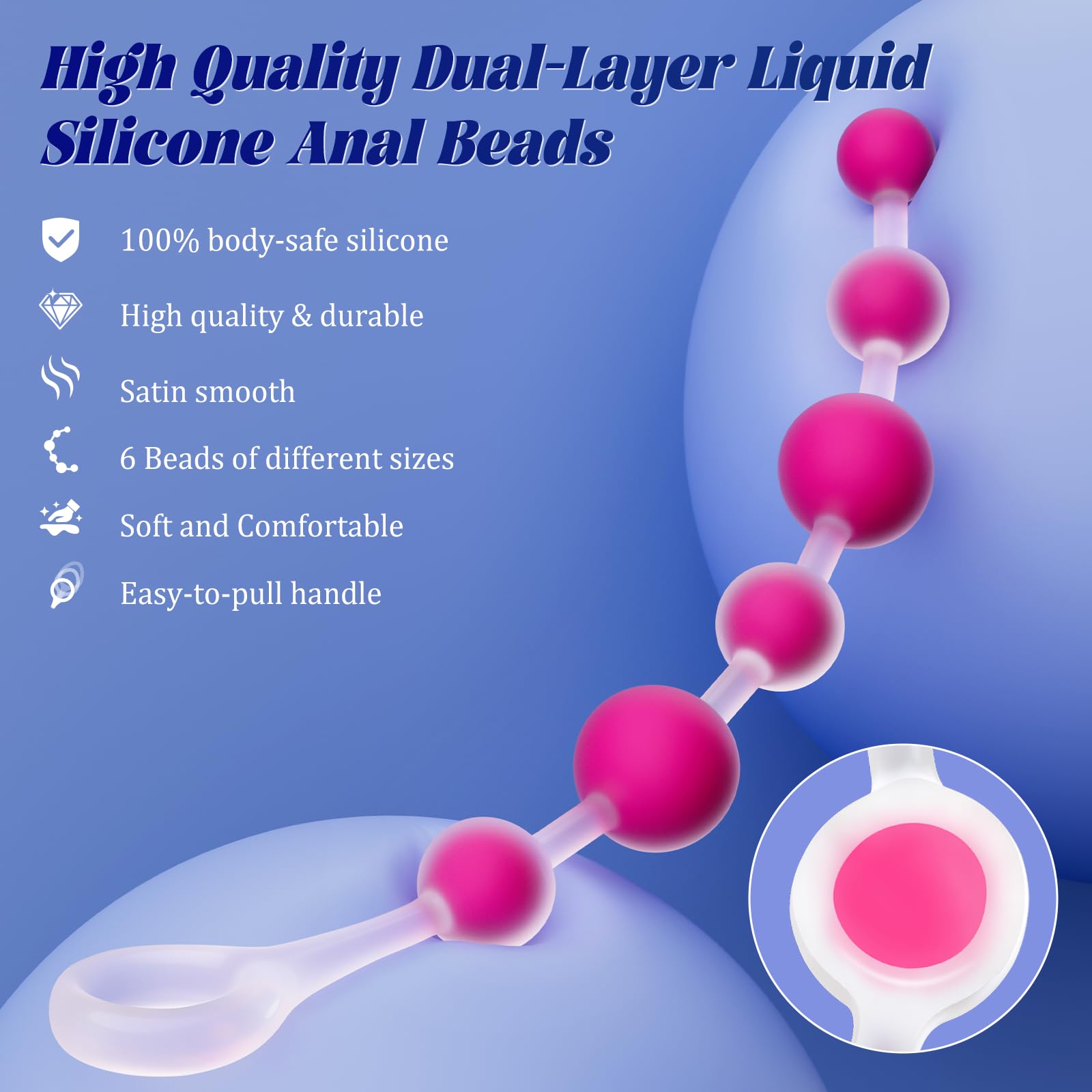 Anal Beads Butt Plug Sex Toys, IMOTANI Flexible Silicone Butt Plug Prostate Massager Anal Toys with 6 Beads, Adult Toys Anal Trainer with Pull Ring Design, Sex Toy for Men Women Couples