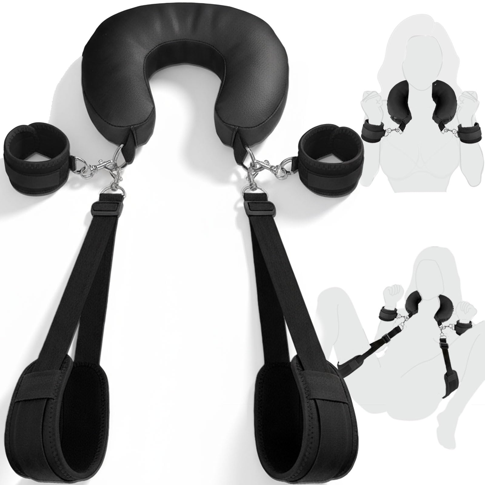Bondage Sex Restraints BDSM Toys, Detachable Couples Sex Toys Bondage with Handcuffs, Silk-Filled Neck Pillow to Thigh Sling BDSM Restraints, Adjustable Leg Straps Tie for Kinky Pleasure