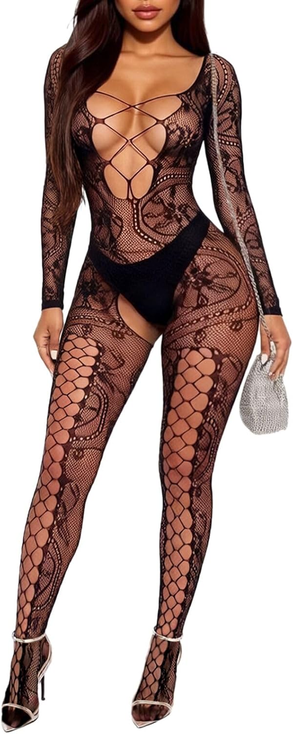 Buitifo Womens Fishnet Bodystocking Plus Size Bodysuit Sexy Tights Soft Nightwear Lingerie