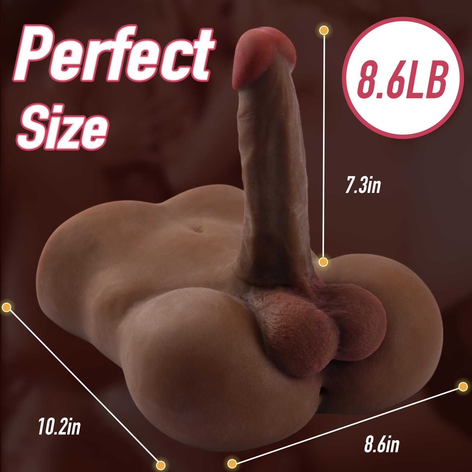 Sex Torso Doll with 7.3inch Flexible Realistic Dildo for Women Masturbation, Men Sex Dolls Tight Anal Hole Sex Huge Cock for Female, Unisex Masturbator Sex Toy for Gay Couple 8.6LB
