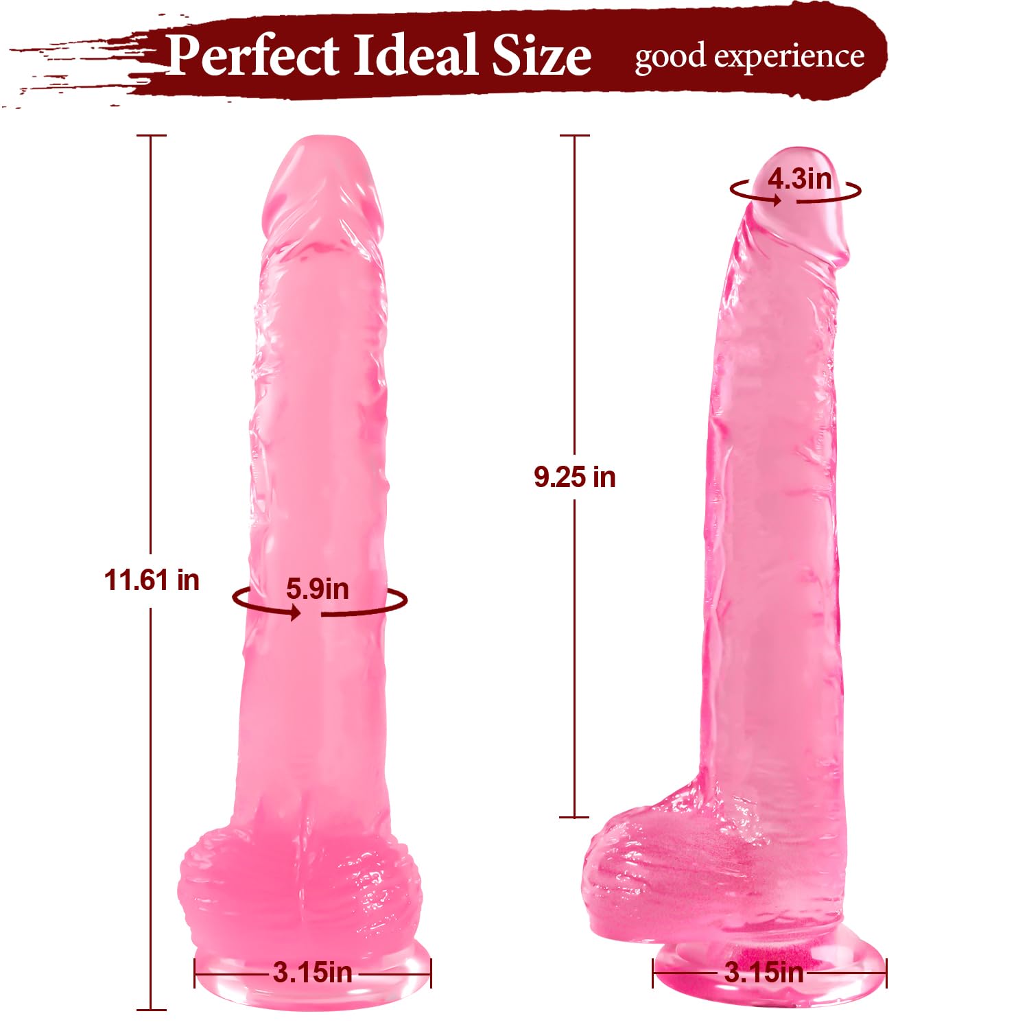 Big Dildo, 11.61 Inch Thick Dildos Lifelike Skin-Touching Feeling, Soft Pink Dildo with Strong Suction Cup, Big Size G-spot Penis Sex Toys for Advanced Women and Men Players
