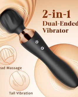 MOOLIGIRL Vibrator Wand Dual-Ended Dildo, 24 Vibration Patterns, Adult Women G Spot Sex Toy, Powerful Quiet Motor, Cordless & Waterproof Massager Solo & Couple Clitoral Nipple Toys – Black