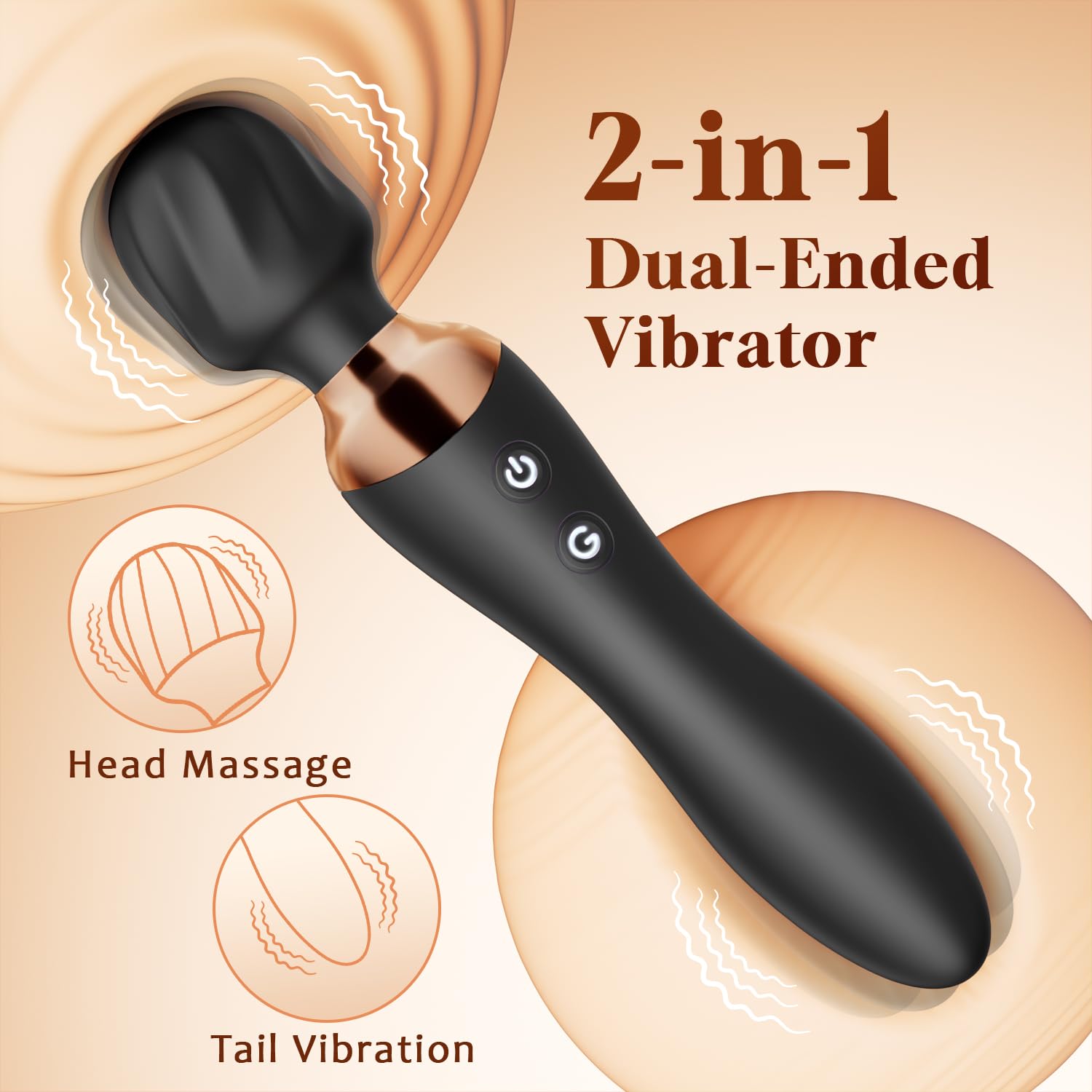 MOOLIGIRL Vibrator Wand Dual-Ended Dildo, 24 Vibration Patterns, Adult Women G Spot Sex Toy, Powerful Quiet Motor, Cordless & Waterproof Massager Solo & Couple Clitoral Nipple Toys - Black