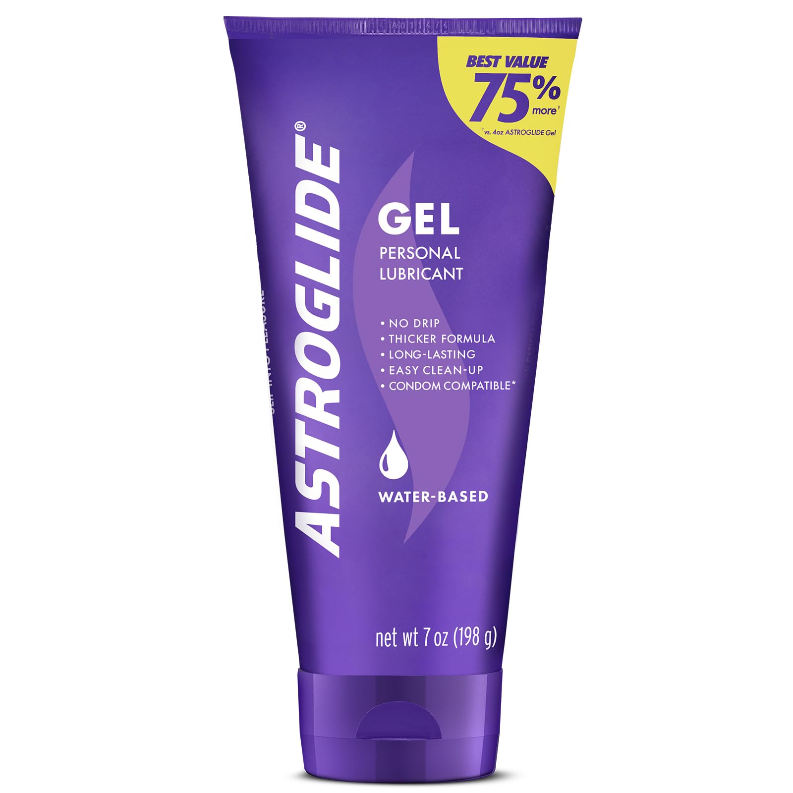 Astroglide Water Based Lube (7oz), Ultra Gentle Gel Personal Lubricant for Vaginal and Anal Sex, Stays Put with No Drip, Sex Lube, Safe for Toys