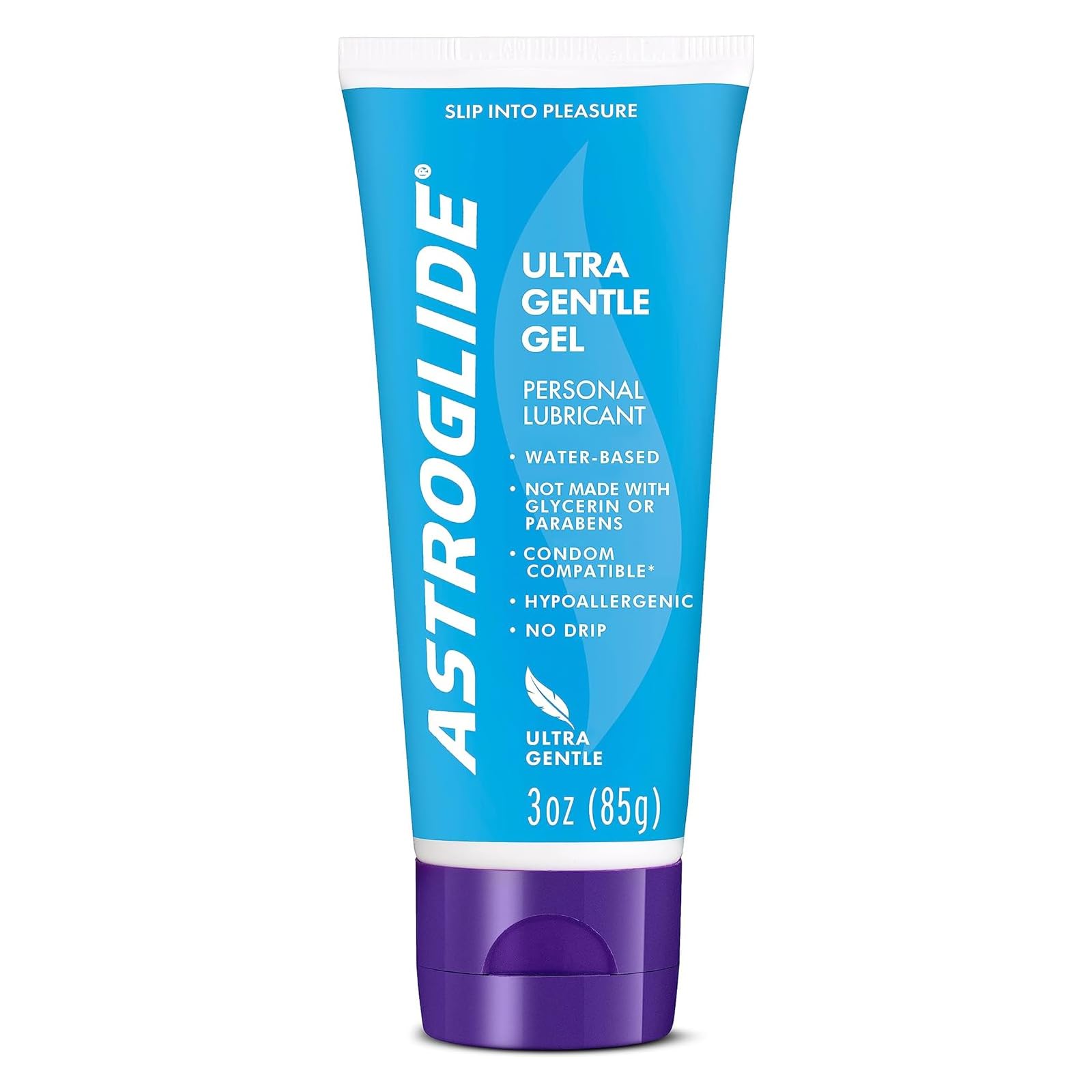 Astroglide Water-Based Lube (3oz), Ultra Gentle Gel Personal Lubricant, Hypoallergenic with No Parabens or Glycerin, Lube for Men, Women, and Couples