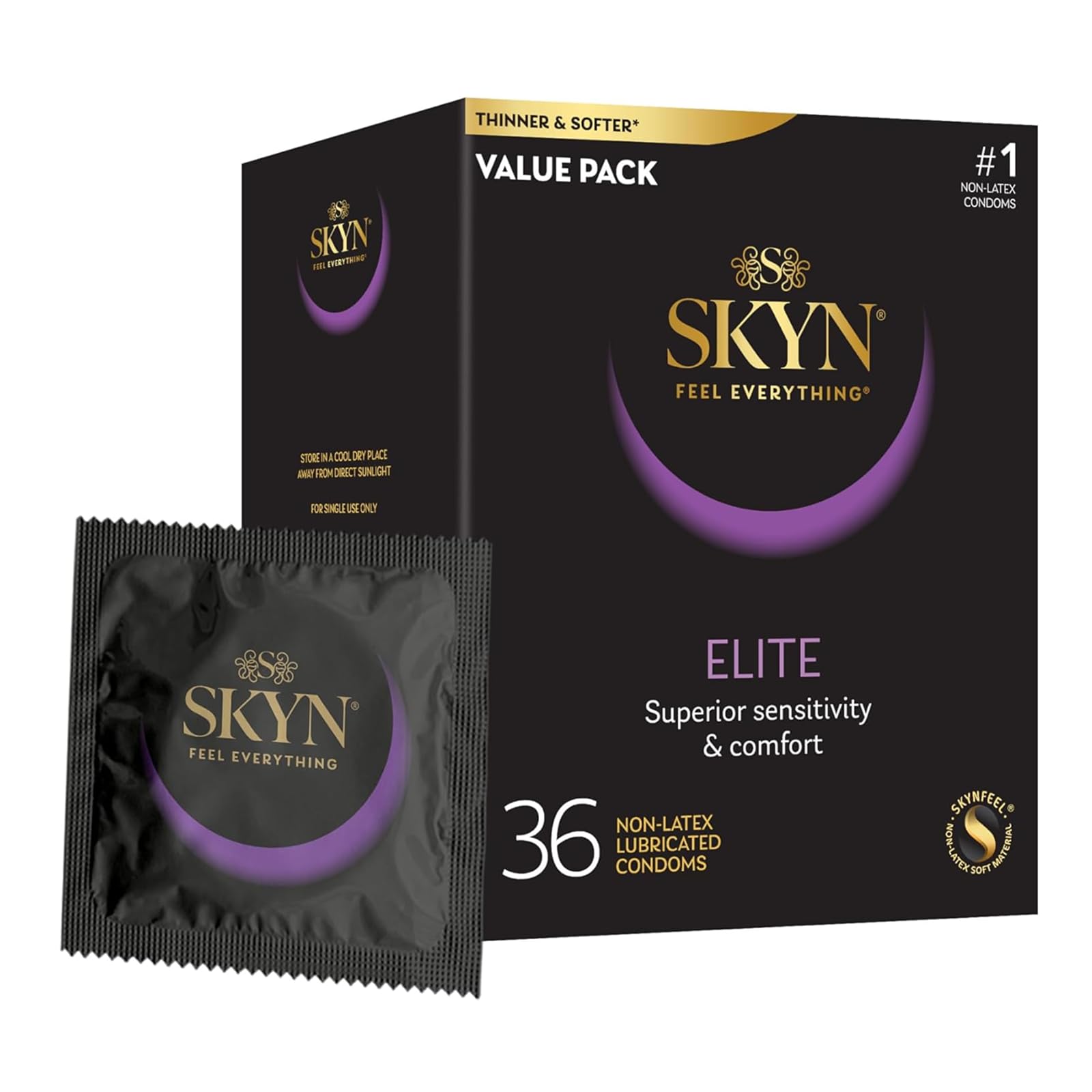 SKYN Elite – 36 Count – Ultra-Thin, Lubricated Latex-Free Condoms