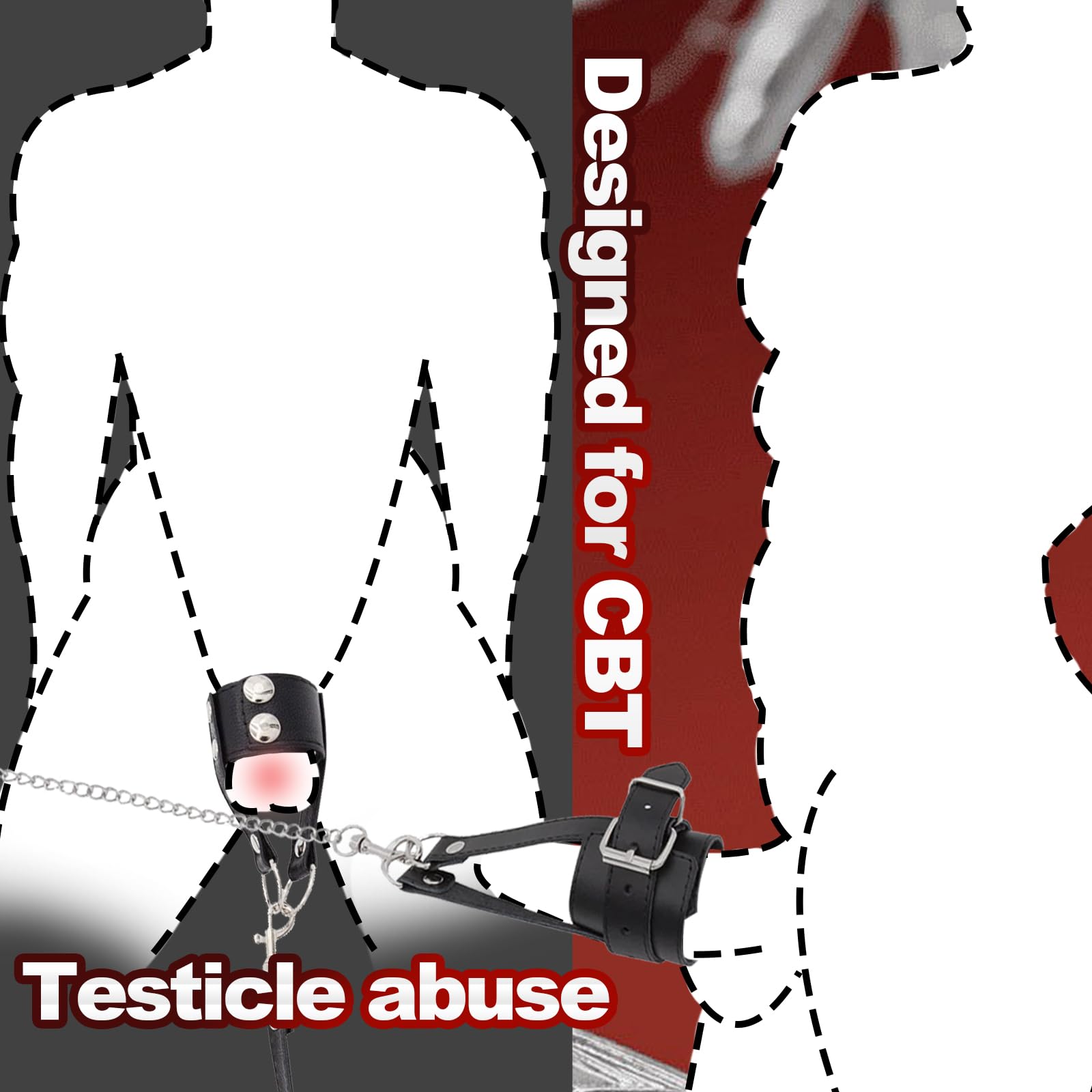 Leather Testicle Toys Adjustable Ball Stretcher Crusher CBT with Chain Sex Strap Cock and Ball Torture Leather Restraints Male Bondage Gear Restraints BDSM Kinky Sex Toys for Couples Men Gay 2 Pcs