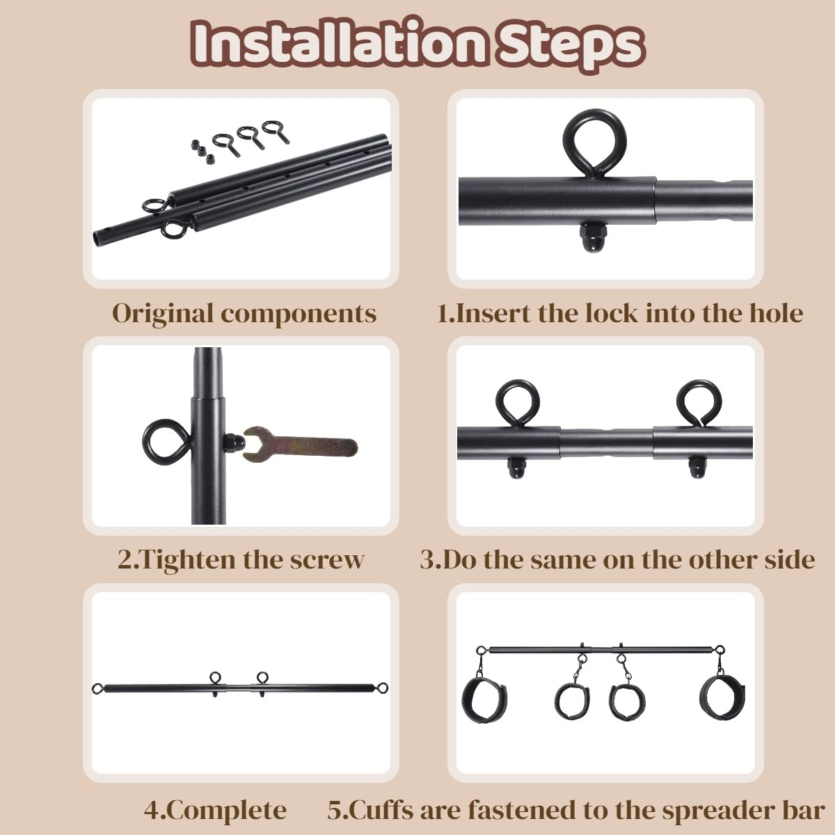 Spreader Bar BDSM Bondage Restraints Kit 11PCS Sex Toys Handcuffs Ankle Collar Cuffs Nipple Clamps Ball Gag Blindfold Paddle Dice PU Leather Lace Pattern Adjustable Adult Games for Couples