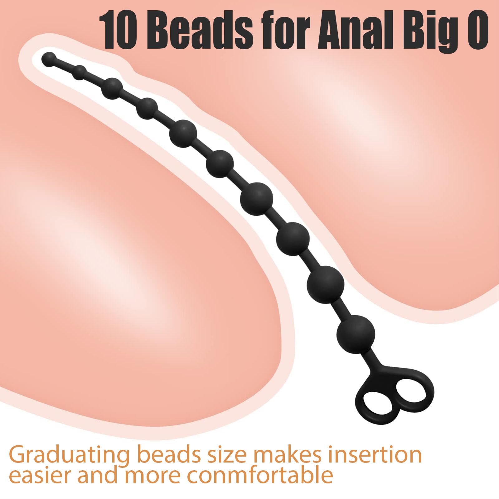 Silicone Anal Beads Butt Plug Sex Toys, 10 Graduated Pleasure Beads Anal Plug Prostate Massager with Finger Loop, Beginners Flexible Adult Anal Toys for Couples Smooth Sensual Anal Play for Men Women