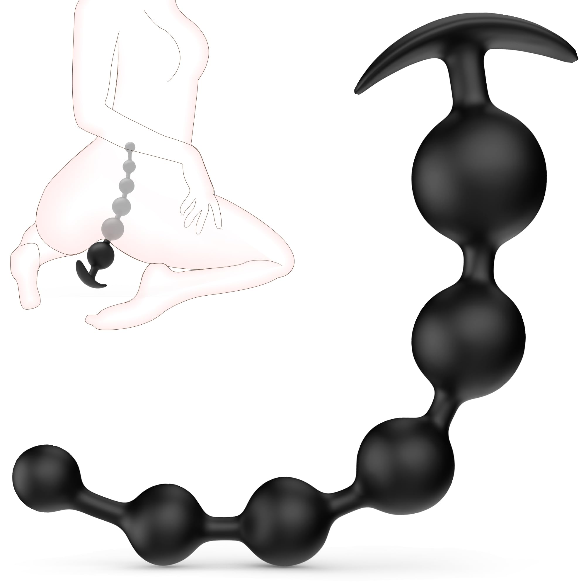 Large Anal Beads Anal Sex Toy - 6 Gradient Size for Depth Anal Training, 2" Max Diameter & 12.8" Long, Flexible Silicone Butt Plug & Prostate Massager Sex Toy for Men, Couples