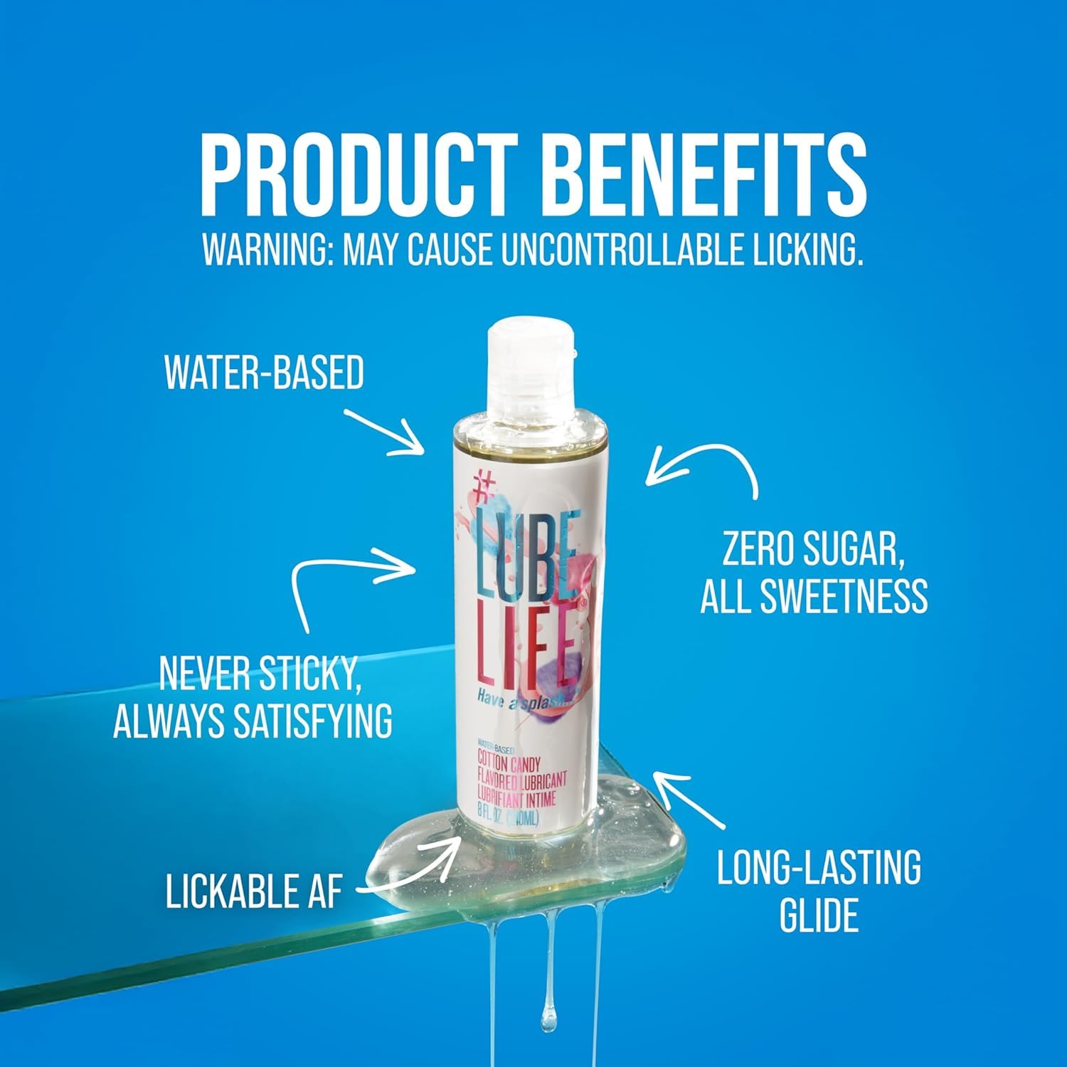 LUBELIFE Water-Based Cotton Candy Flavored Lubricant, Personal Lube for Men, Women and Couples, Made Without Added Sugar, 8 Fl Oz