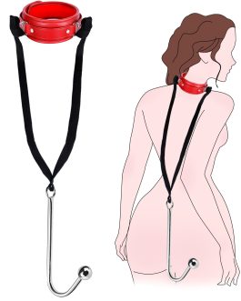 BDSM Anal Hook Sex Bondage Restraint Set with Leather Chain Leash Collar, Stainless Steel Anal Trainer Adult Sex Toys for Women and Men, Adjustable Harness SM Kit for Couple Role Play Fetish Toy