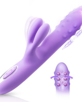 Vibrator Sex Toys Thrusting Dildo – Rolling G Spot Stimulator with Tri-Row 360°Rotating Beads + 10 Thrust + 10 Vibration for Dual Rabbit Ears, Ultra-Soft Liquid Silicone Adult Toy for Women Men Couple