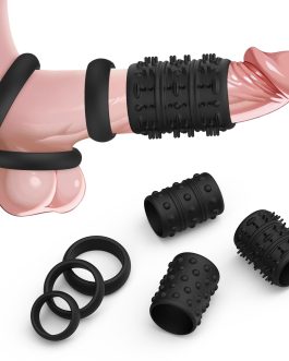 Penis Sleeve Cock Ring 6PCS, Penis Ring Cock Sleeve Male Sex Toys, Stretchy Textured Silicone Cock Ring Set, Delay Ejaculation Enhance Erection Long Lasting Stronger, Penis Extender Sex Toys for Men