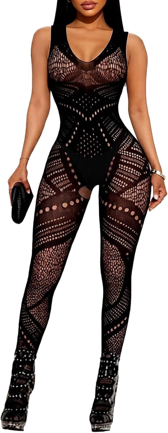 Buitifo Womens Fishnet Bodystocking Plus Size Bodysuit Sexy Tights Soft Nightwear Lingerie