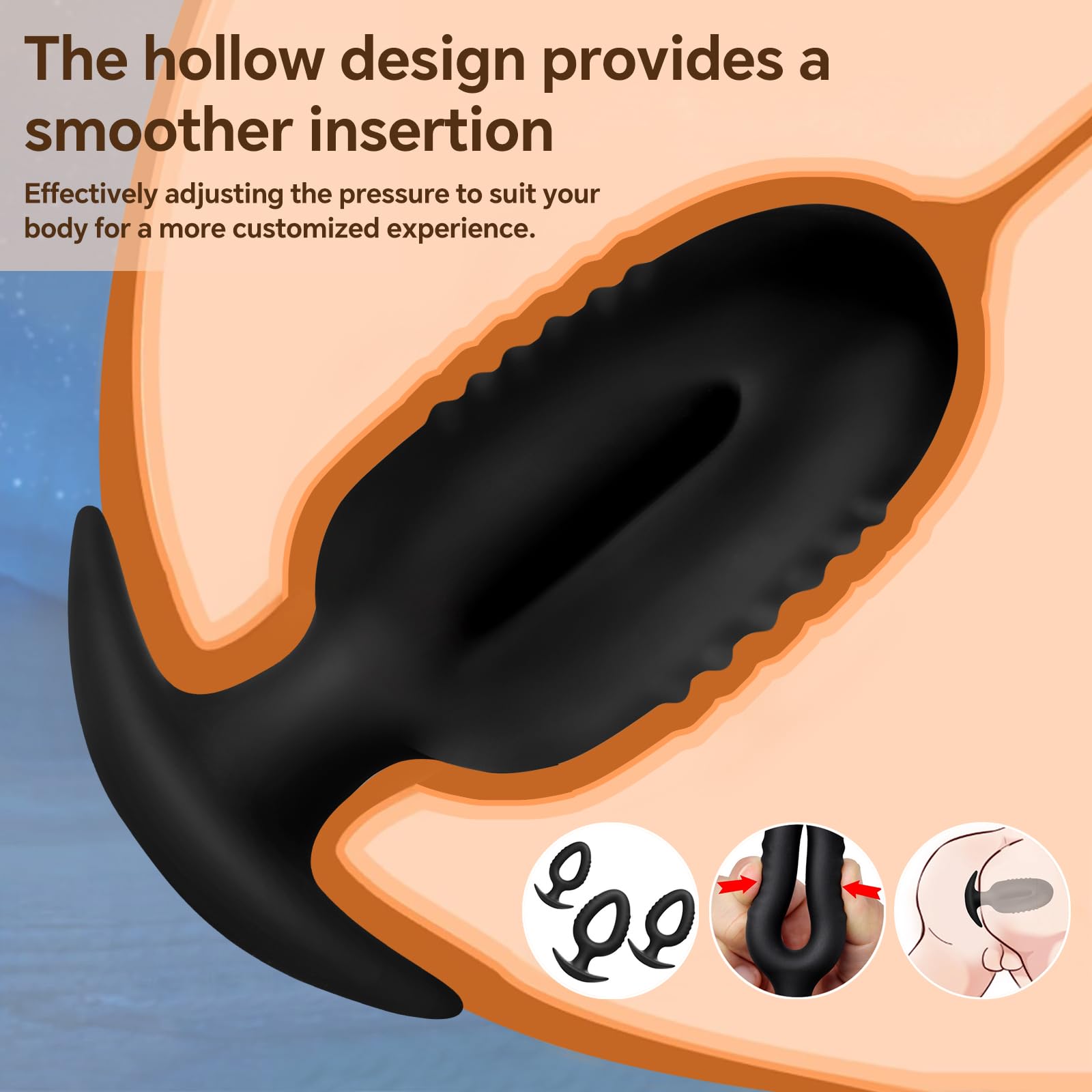 Butt Plug Set of 3 – Hollow Silicone Anal Plugs Kit for Beginner to Advanced Training, Soft Flexible Body-Safe Material, Tapered Design Anal Trainer and Anal Dilator for Progressive Anal Play