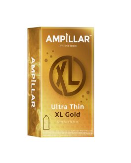 AMPILLAR Condoms Ultra Thin XL Gold, Extra Large Natural Feel Smooth Lubricated Condoms – 12 Count