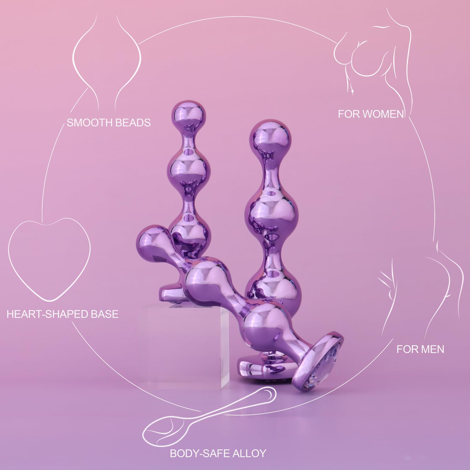 YOOMAI 3 Pcs Metal Anal Butt Plugs Adult Sex Toys,Alloy Butt Beads with Heart Shaped Base, Jewelry Design Anal Beads for Men Women and Couples,Male Prostate Massager Anal Training Set for Beginners