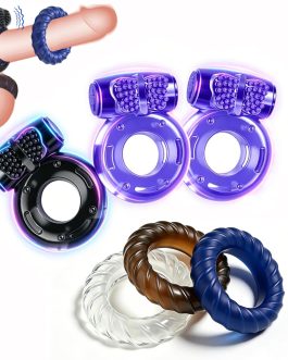 6 Pcs Vibrating Cock Ring Set Waterproof Penis Ring Sleeve Silicone Clitoral Vibrator Stimulator Erection Enhancing Long Lasting Adult Toy for Men and Couples Intimate Pleasure(Black&Sky Blue)