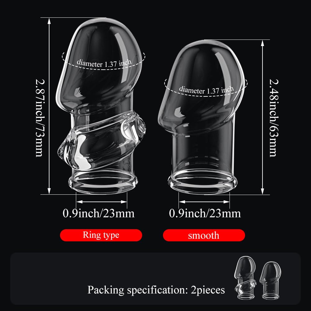 2 Pcs Reusable Penis Extender Sleeve Enlarge,Soft Stretch Cock Girth Enhancer Sleeve Enlargement,Delayed Ejaculation G Spot Stimulation Glans Condom,Male Adult Sex Toys for Men Couples