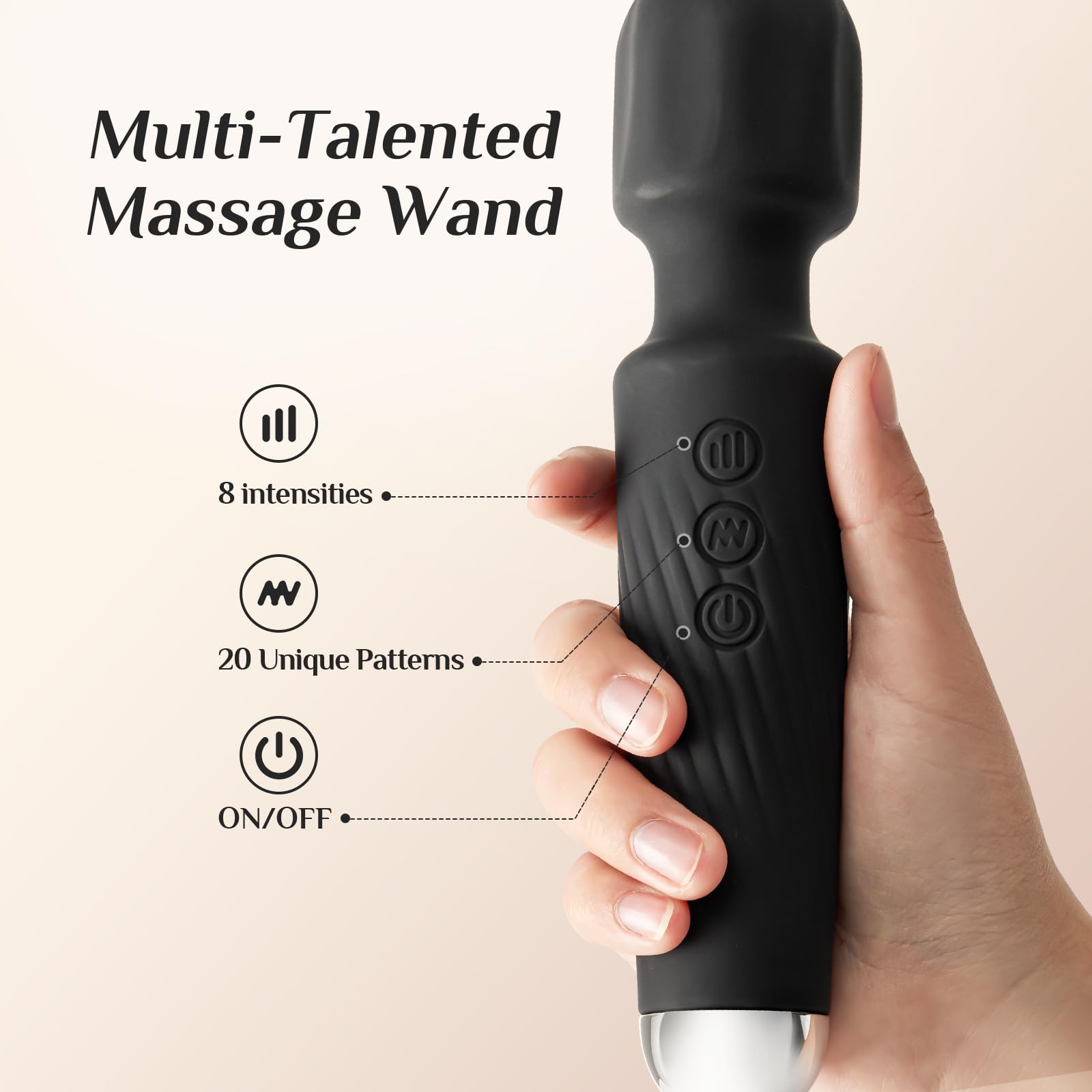 Vibrator Wand Vibrators | Sex Toys Vibrator Dildo for Women | Adult Toys with 20 Patterns & 8 Speeds, USB Rechargeable Vibrating Clitoral Stimulator Sex Toy | Gifts for Women (Black)
