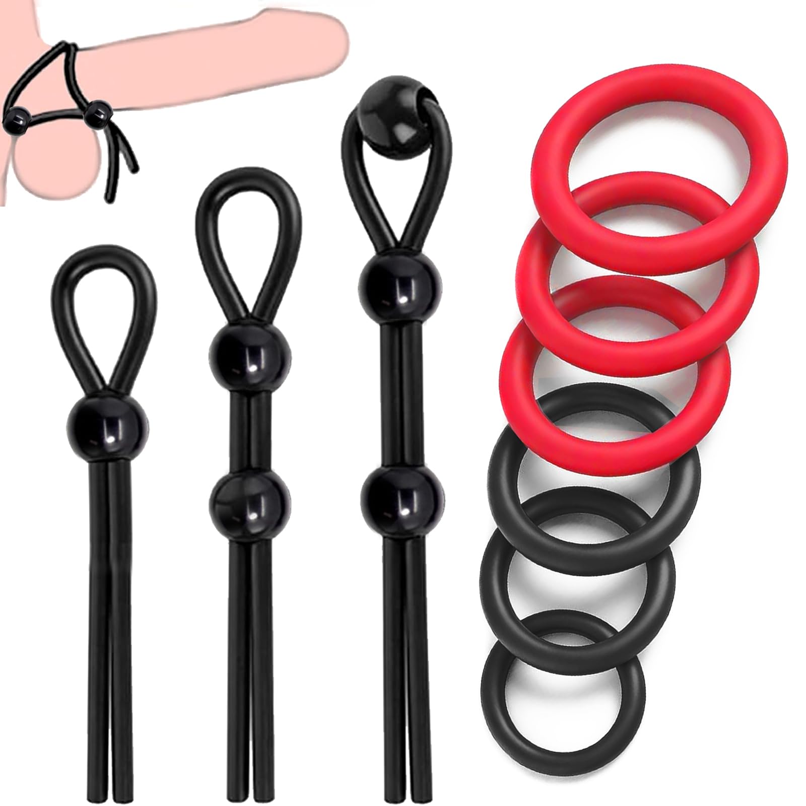 Adjustable Penis Ring Set Sex Toys for Men, 9 PCS Silicone Cock Rings for Men Erection Sex Adult Toys, Cockring Cock Sexual Stimulation Device Couples Male Sex Toys Pleasure Cock and Ball Ring