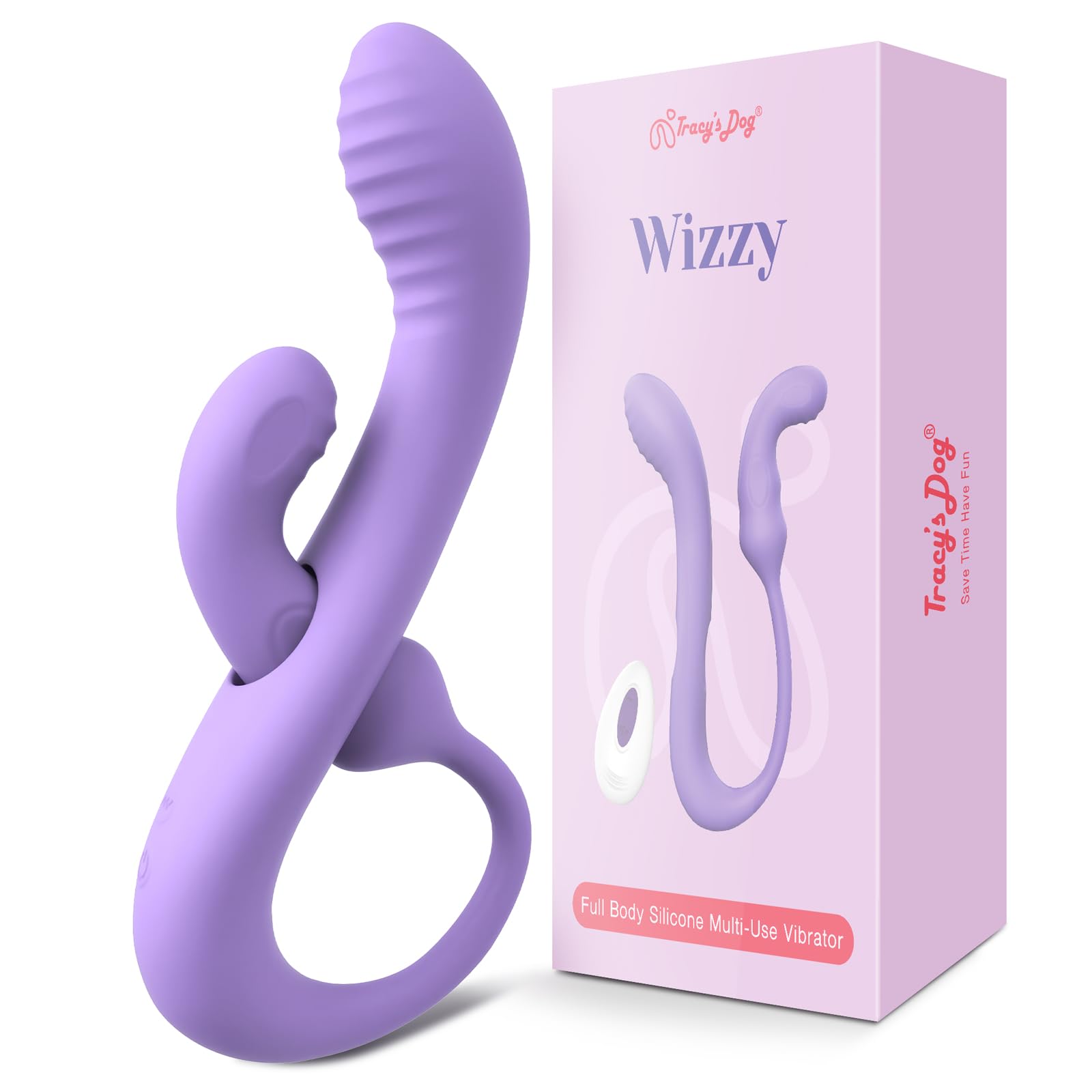 Tracy's Dog Vibrator Sex Toys - Transformable Rabbit Vibrators for Women, Clitoral & Anal G-Spot Stimulation, Soft Double-Ended Dildos for Solo & Partner, Remote Adult Toy with 10 Vibrations, Wizzy