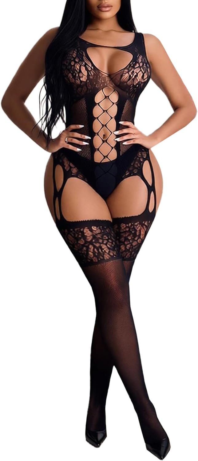 Buitifo Womens Fishnet Bodystocking Plus Size Bodysuit Sexy Tights Soft Nightwear Lingerie