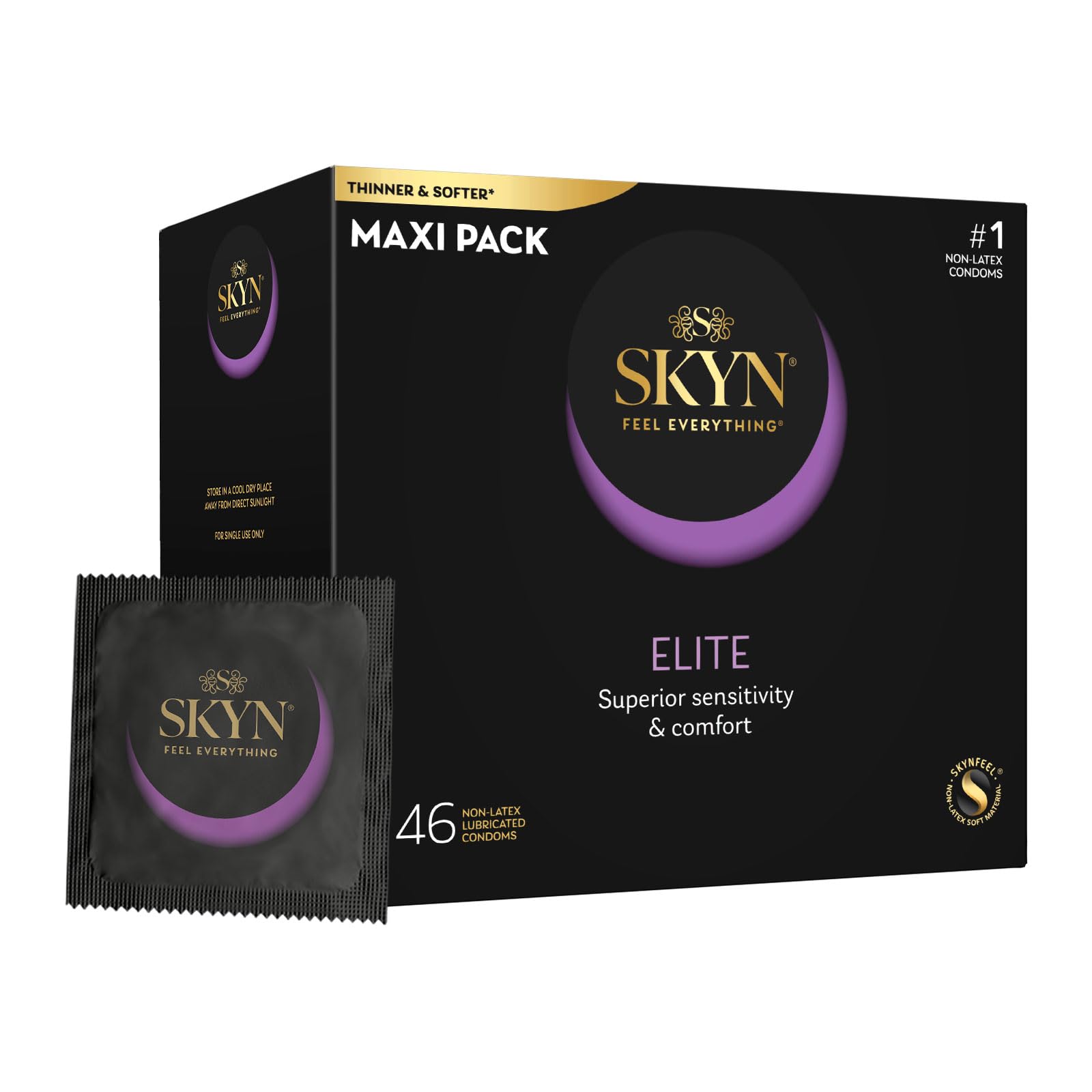 SKYN Elite Ultra Thin Lubricated Latex Free Condoms Value Pack, 46 Count