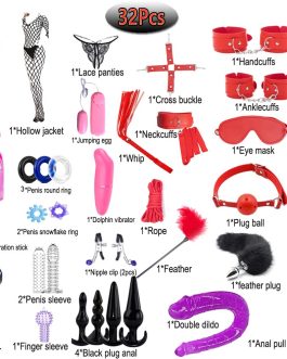 32Pcs SM Bondage Restraint Vibrator Silicone Anal Plug Dildo Sex Toys for Butt plug2 Color