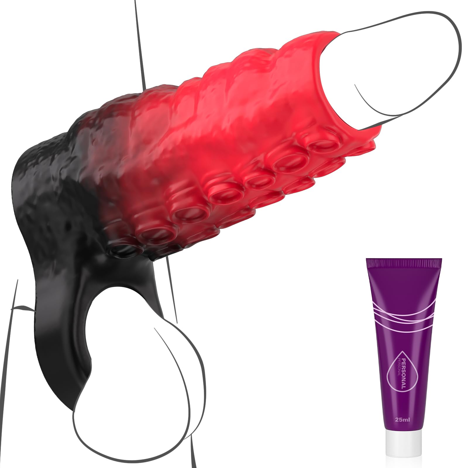 LUSTYAGE Monster Tentacle Penis Sleeve with Cock Ring, 4.7Inch Stretchy Silicone Cock Sleeve Extender, Enhance Girth & Endurance, Soft Silicone Penis Extension for Men & Couples